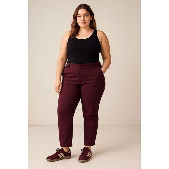 Dockers Women’s Flat Front Slim Tapered Pants Khaki Burgundy Size 12L - Picture 1 of 16